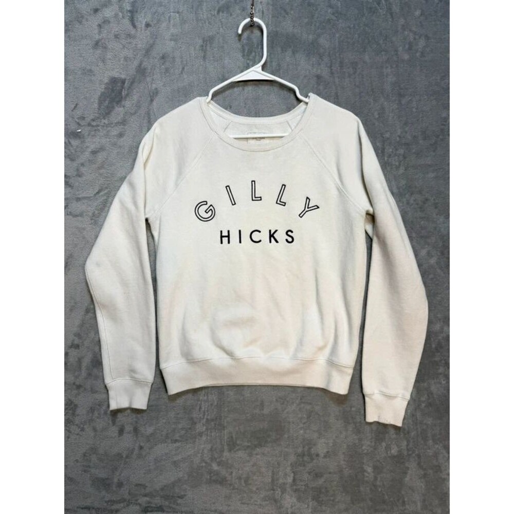 Gilly Hicks Womens Off White Spellout Crewneck Sweatshirt Size S